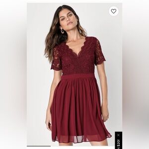 Lulus Angel in Disguise Burgundy Lace Skater Dress size Large